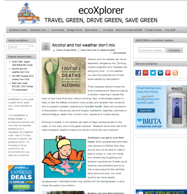 The ecoXplorer blog (7/22/13): Alcohol and Hot Weather Don't Mix