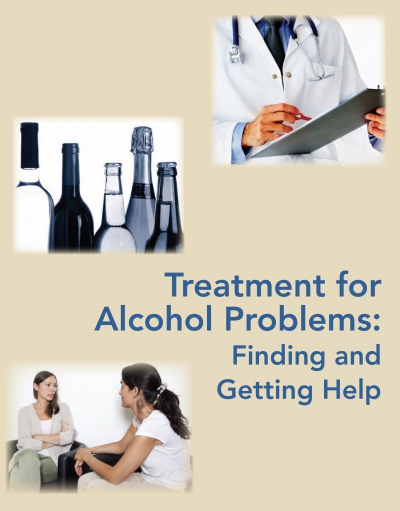Cover of Treatment for Alcohol Problems, with a doctor, bottles & therapist