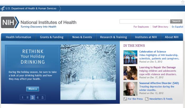 NIH Homepage: Rethink Your Holiday Drinking