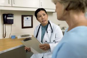 a physician talking to a patient.